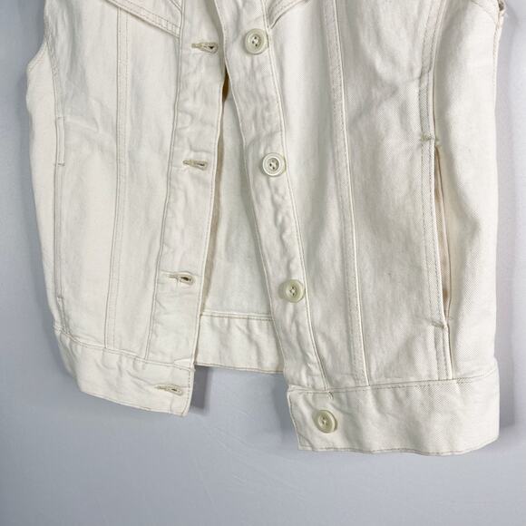Mango Womens XXS Off White Oversized Sleeveless Denim Vest Seams Button Front - Picture 4 of 9